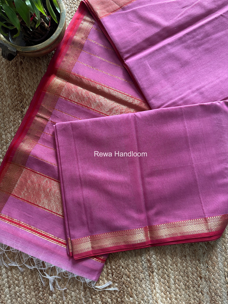 Maheshwari Onion Pink Rewa Lehar Saree ZBS010