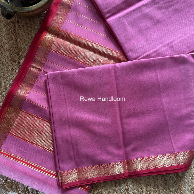 Maheshwari Onion Pink Rewa Lehar Saree ZBS010