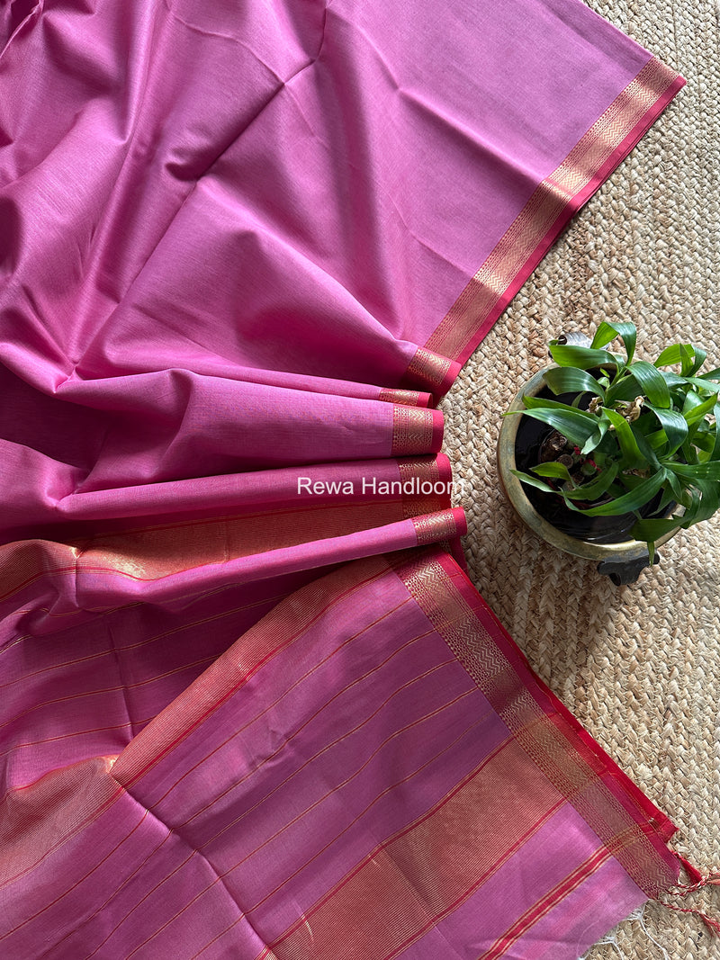Maheshwari Onion Pink Rewa Lehar Saree ZBS010