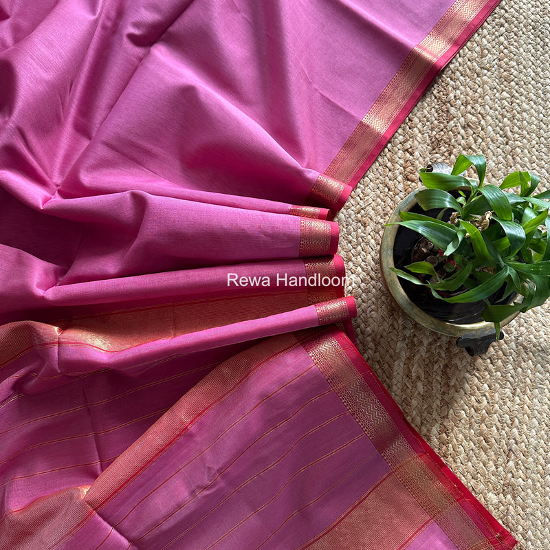 Maheshwari Onion Pink Rewa Lehar Saree ZBS010