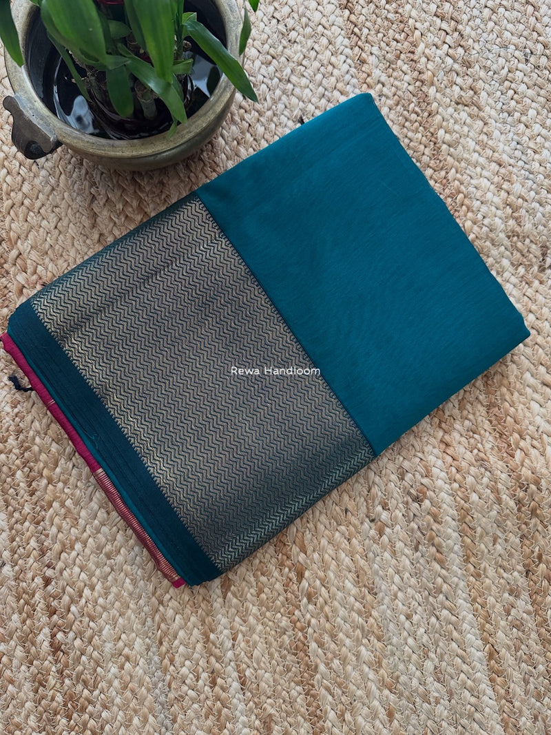 Maheshwari Green Zari Border Plain Saree ZS0112
