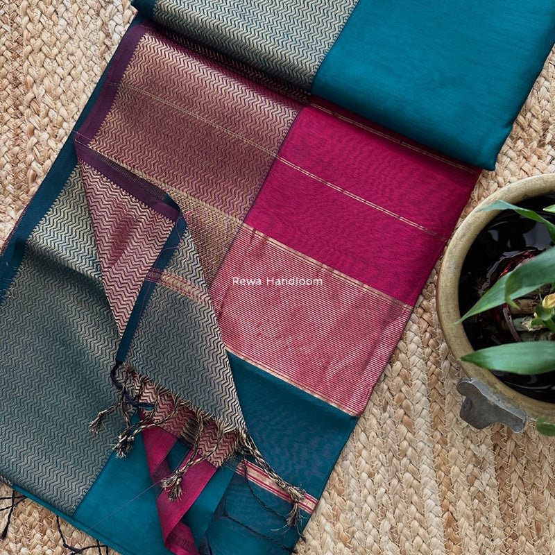 Maheshwari Zari Border Plain Saree