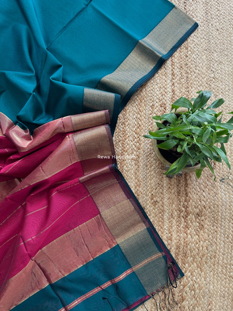 Maheshwari Green Zari Border Plain Saree ZS0112