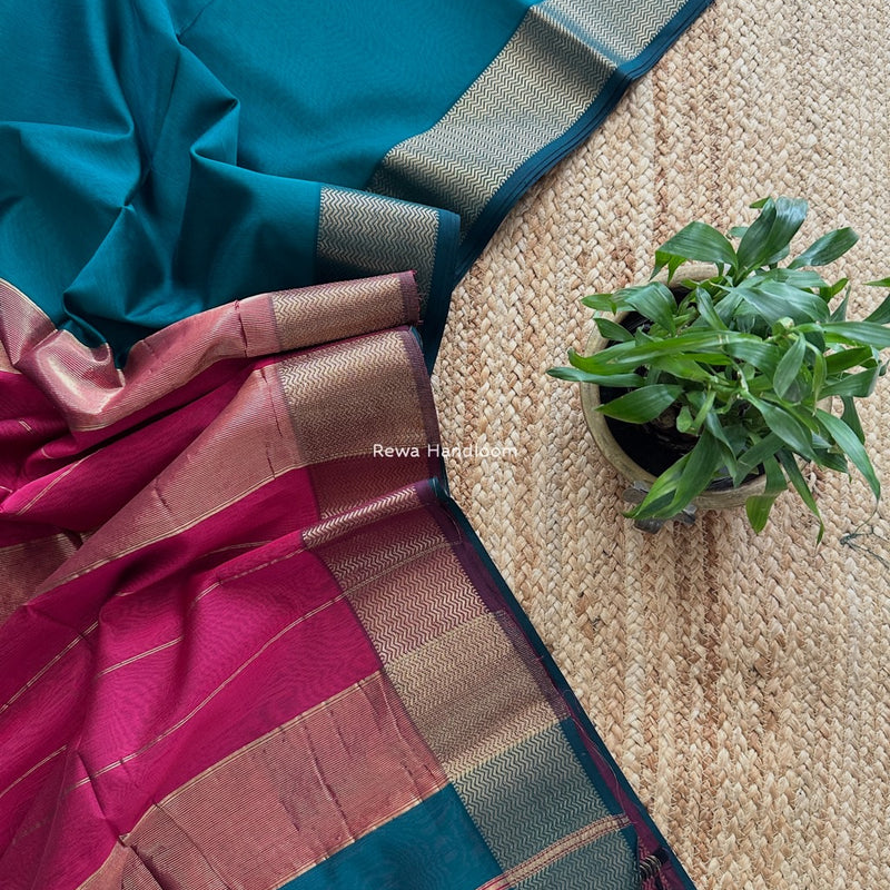 Maheshwari Green Zari Border Plain Saree ZS0112