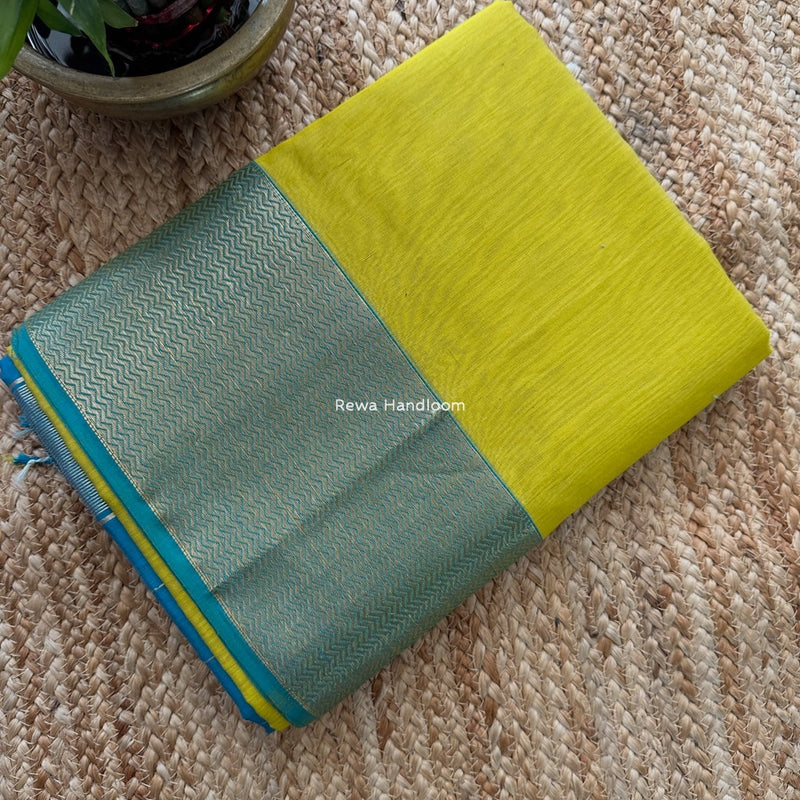 Maheshwari Yellow Zari Border Plain Saree ZS0119