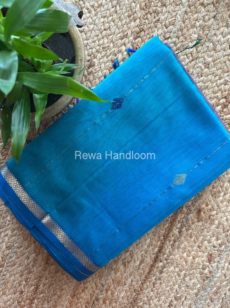 Deep Sky Blue Zari Butti Maheshwari Saree SBS032
