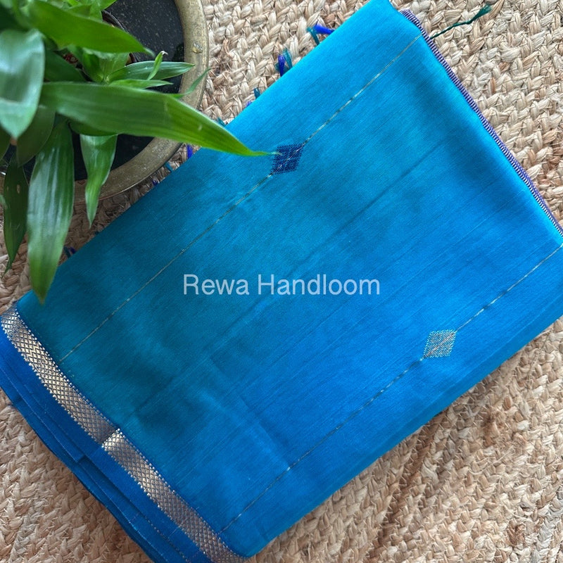 Deep Sky Blue Zari Butti Maheshwari Saree SBS032