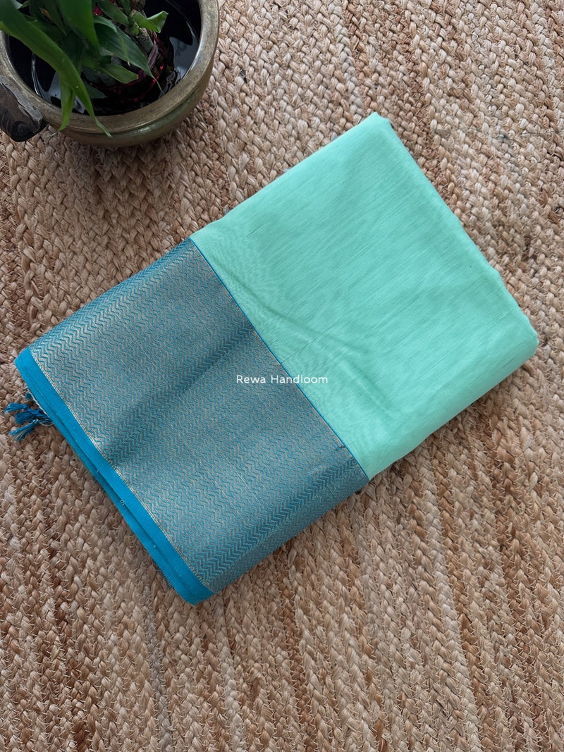 Maheshwari Pista Zari Border Plain Saree ZS0118