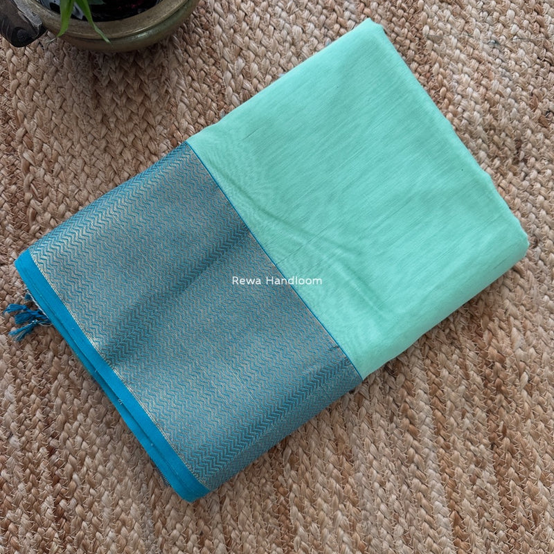 Maheshwari Pista Zari Border Plain Saree ZS0118