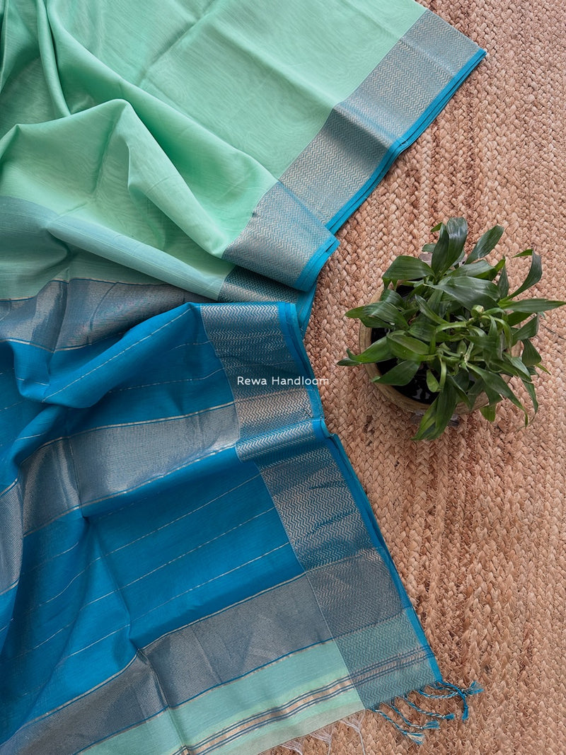 Maheshwari Pista Zari Border Plain Saree ZS0118