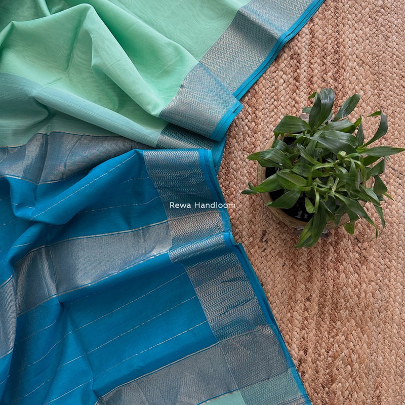 Maheshwari Pista Zari Border Plain Saree ZS0118