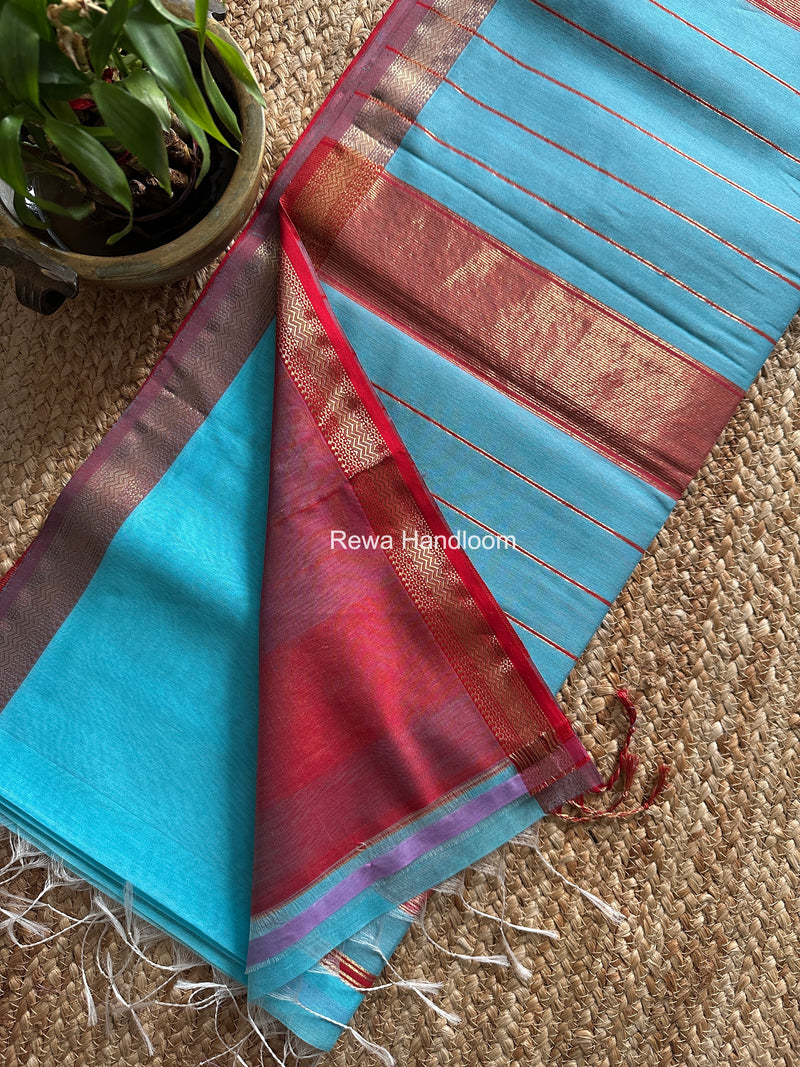 Maheshwari Sky Blue Rewa Lehar Saree ZBS011