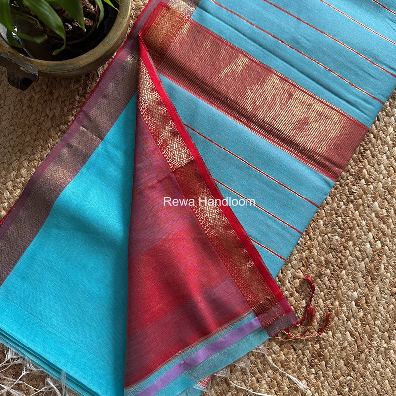 Maheshwari Sky Blue Rewa Lehar Saree ZBS011