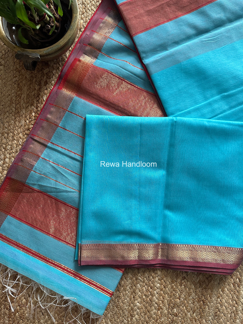 Maheshwari Sky Blue Rewa Lehar Saree ZBS011