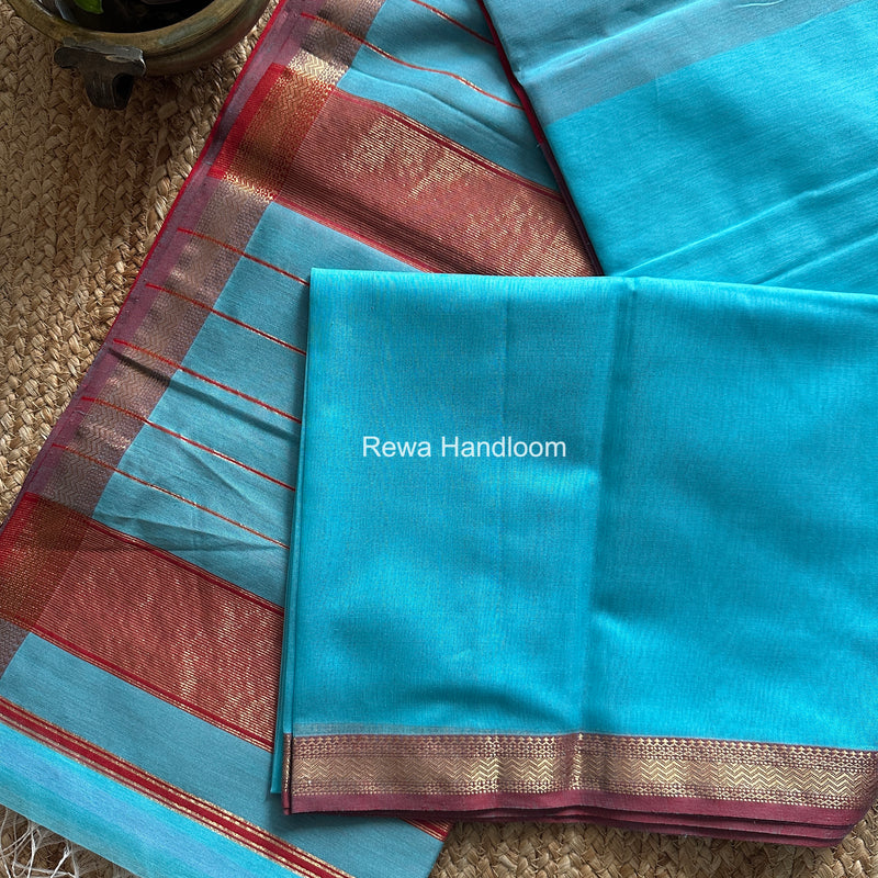 Maheshwari Sky Blue Rewa Lehar Saree ZBS011