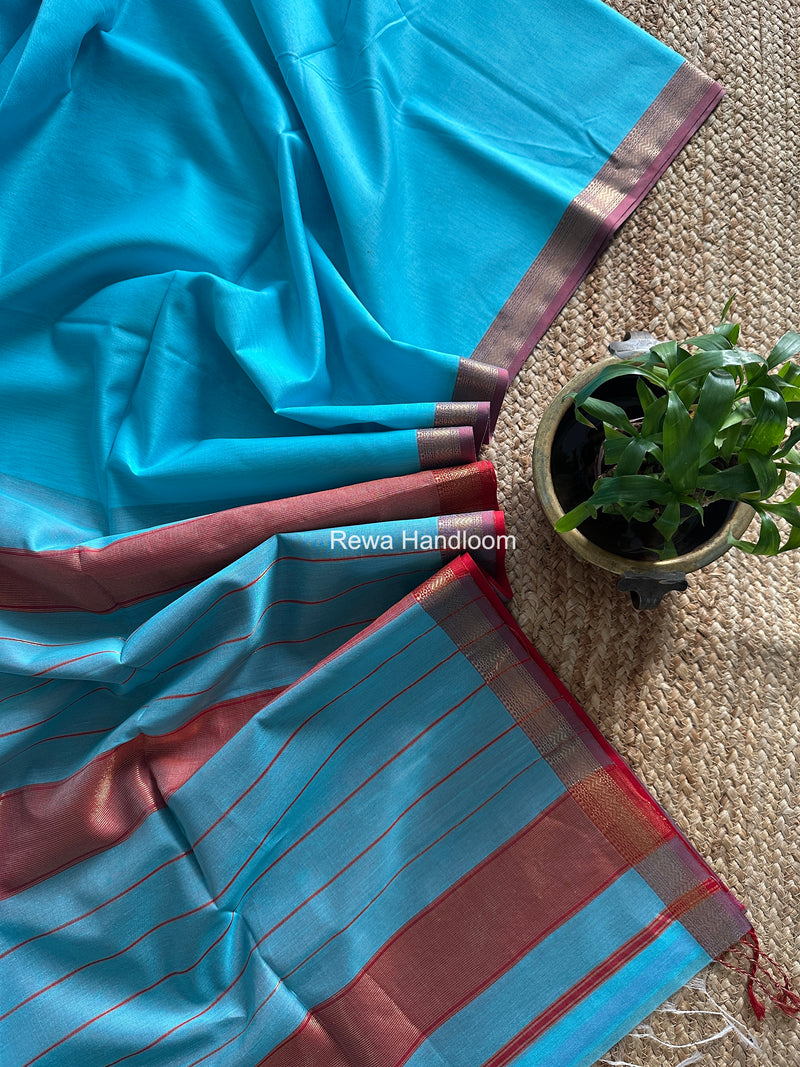 Maheshwari Sky Blue Rewa Lehar Saree ZBS011