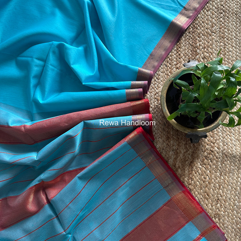 Maheshwari Sky Blue Rewa Lehar Saree ZBS011