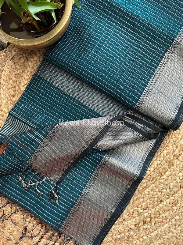 Maheshwari Silver Zari Checks Silk Saree