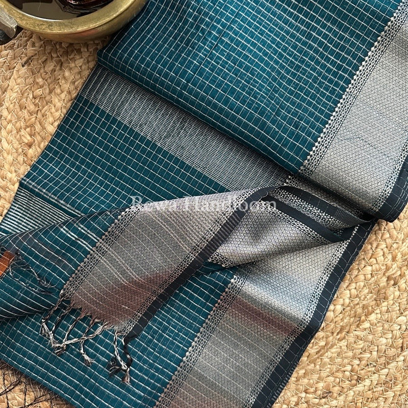 Maheshwari Silver Zari Checks Silk Saree