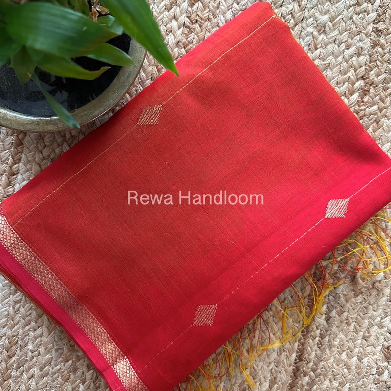 Red Zari Butti Maheshwari Saree SBS035