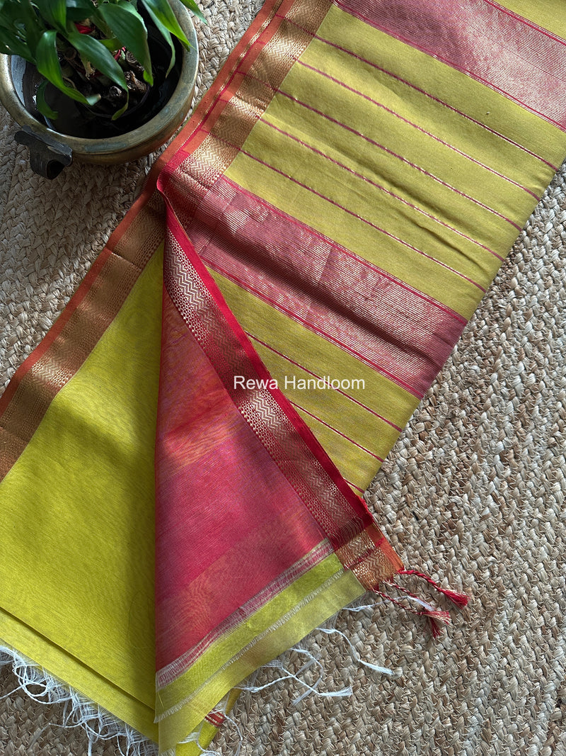 Maheshwari Yellow Rewa Lehar Saree ZBS012
