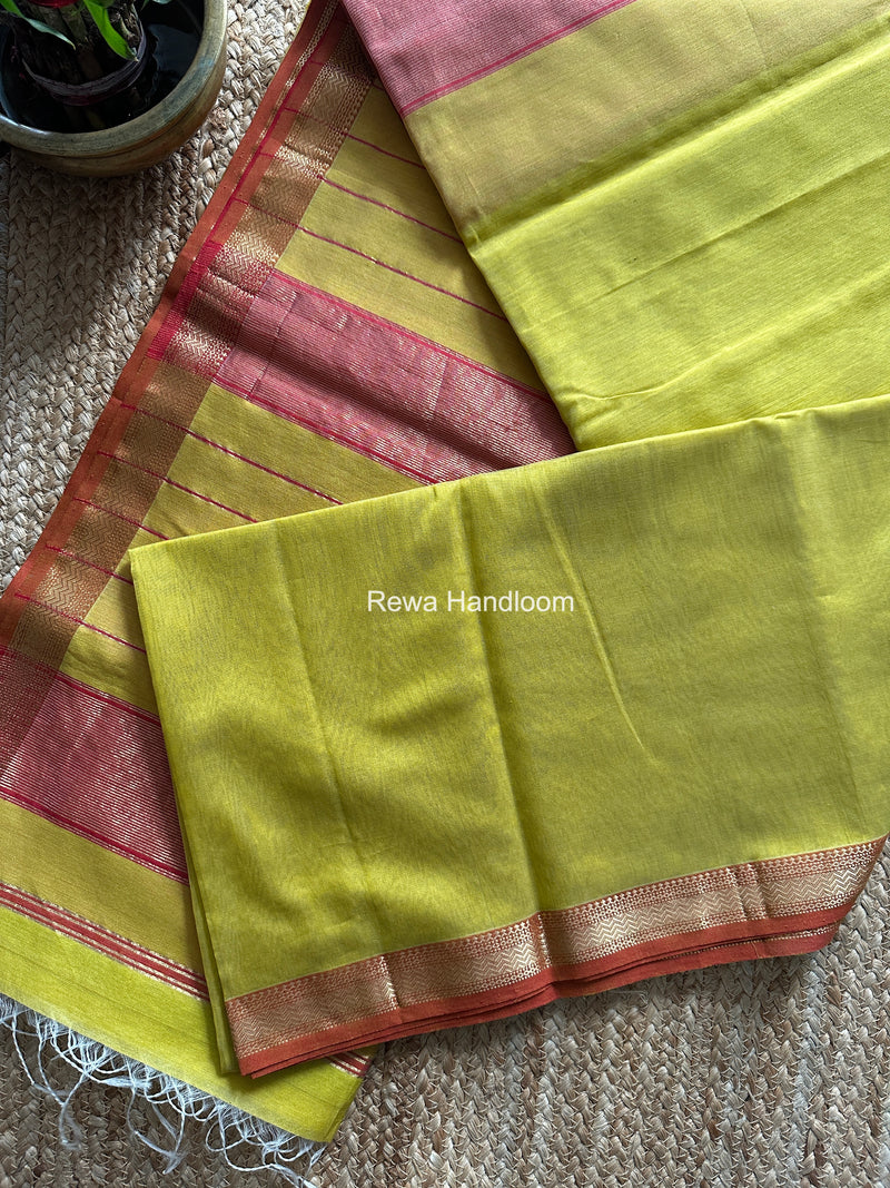 Maheshwari Yellow Rewa Lehar Saree ZBS012