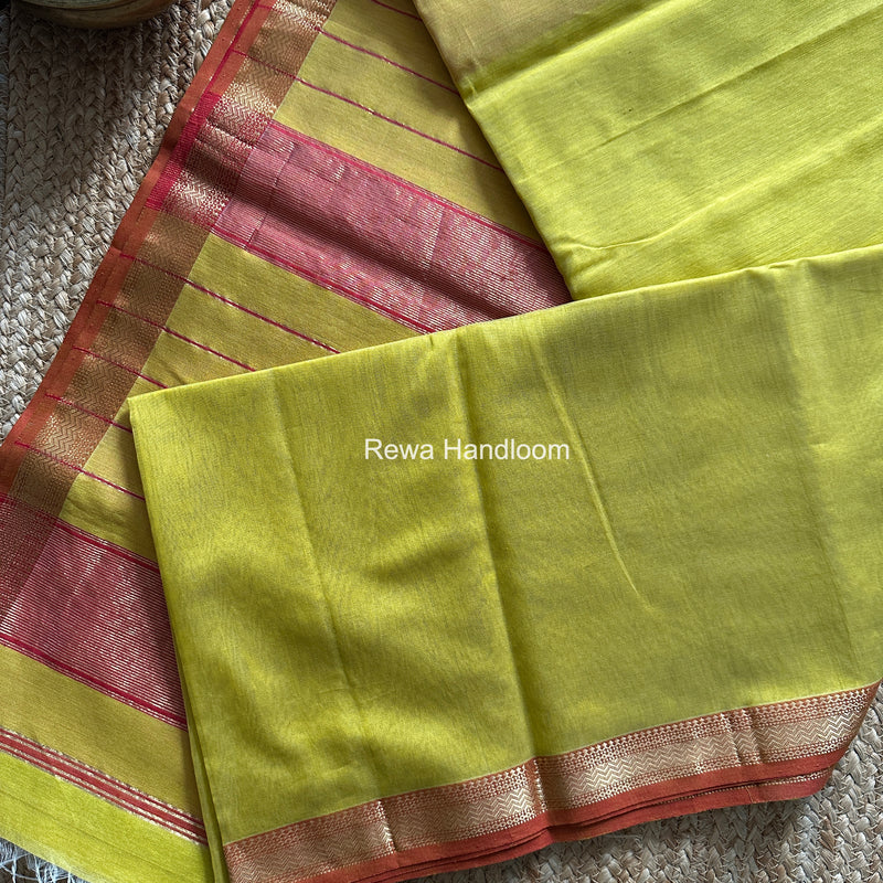 Maheshwari Yellow Rewa Lehar Saree ZBS012