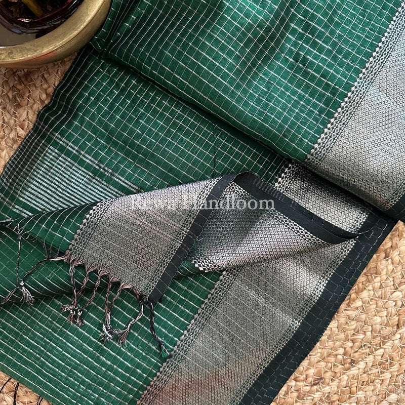 Maheshwari Silver Zari Checks Silk Saree