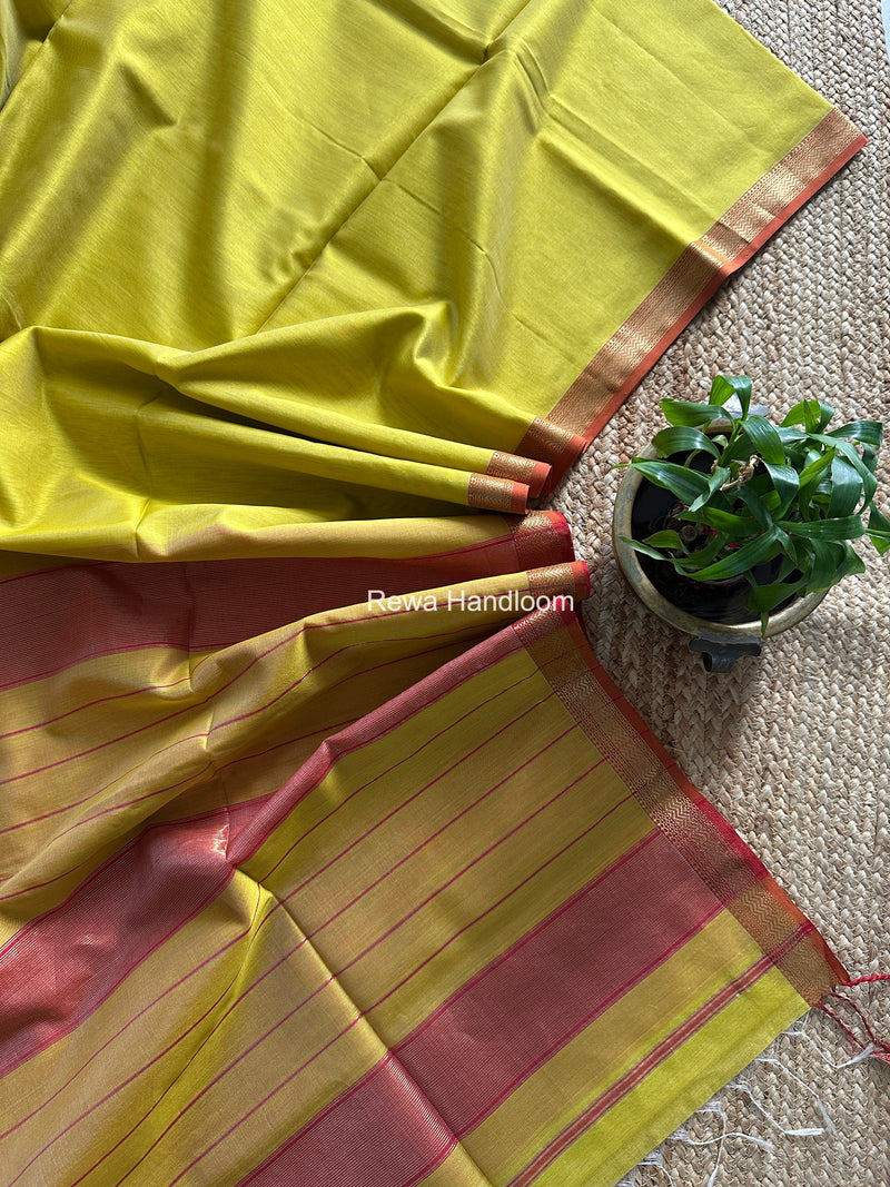 Maheshwari Yellow Rewa Lehar Saree ZBS012
