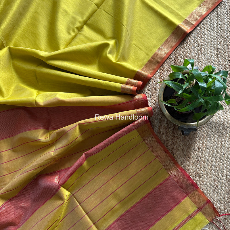 Maheshwari Yellow Rewa Lehar Saree ZBS012