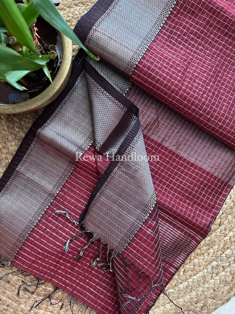 Maheshwari Silver Zari Checks Silk Saree