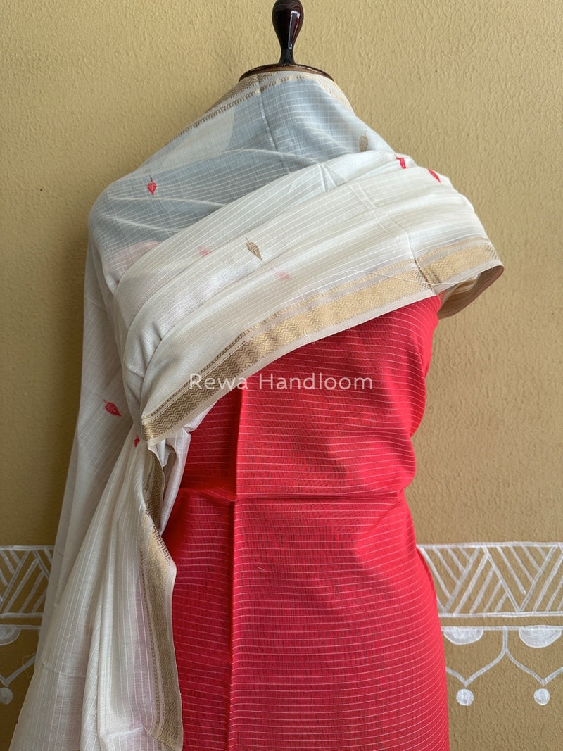 Maheshwari Fuchsia Pink-White Motifs Top-Dupatta Set PST0149