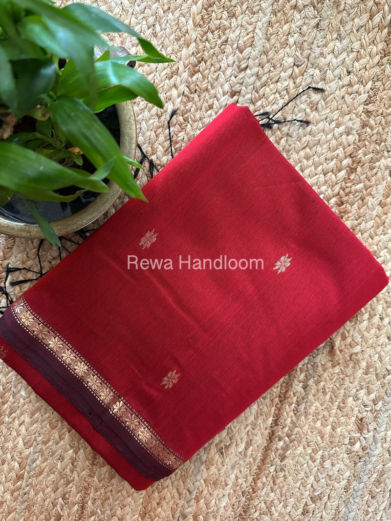 Red Zari Butti Maheshwari Saree SBS0051