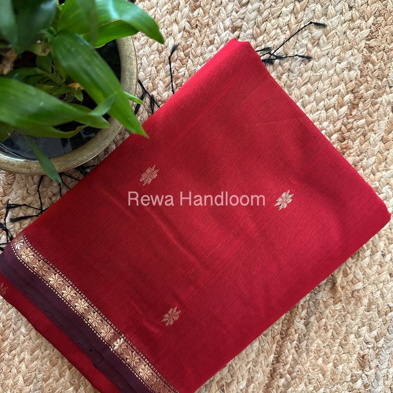 Red Zari Butti Maheshwari Saree SBS0051