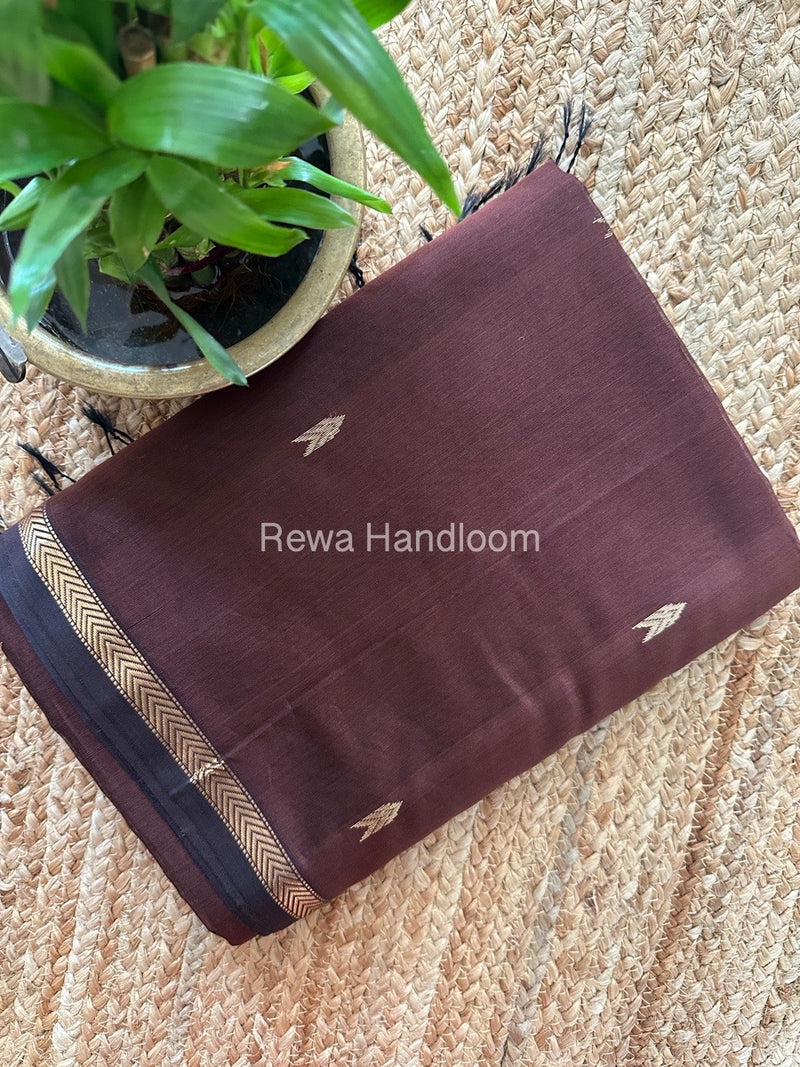 Coffee Brown Zari Butti Maheshwari Saree VBS042