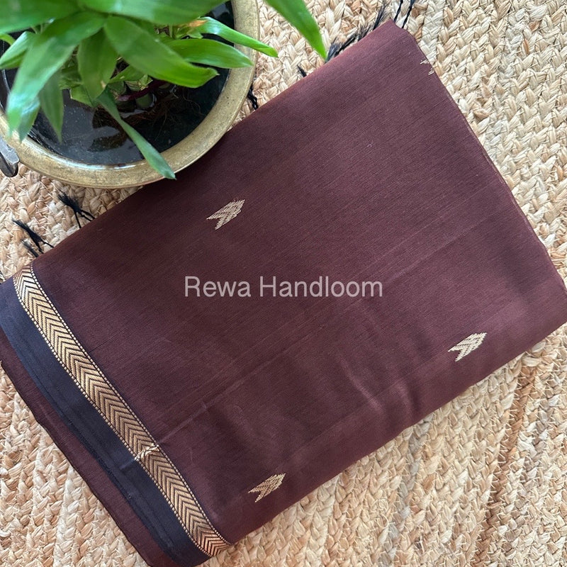 Coffee Brown Zari Butti Maheshwari Saree VBS042