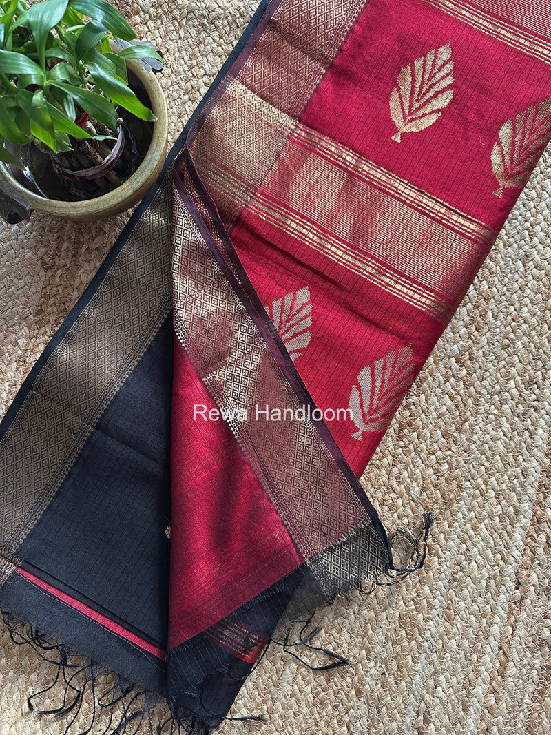 Black Butta Pallu Zari Border Saree Maheshwari Saree BTPS083