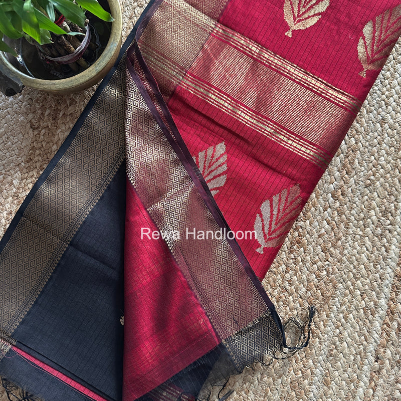 Black Butta Pallu Zari Border Saree Maheshwari Saree BTPS083