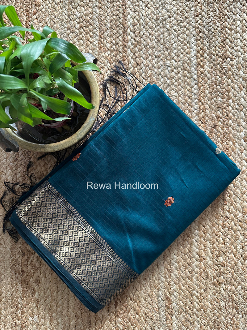 Rama Green Butta Pallu Zari Border Saree Maheshwari Saree BTPS084