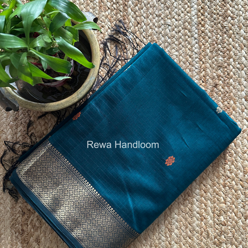 Rama Green Butta Pallu Zari Border Saree Maheshwari Saree BTPS084