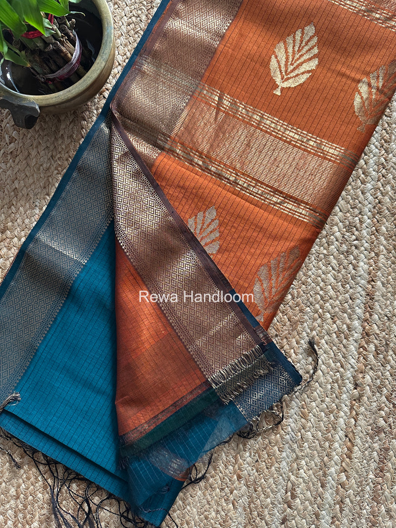Rama Green Butta Pallu Zari Border Saree Maheshwari Saree BTPS084