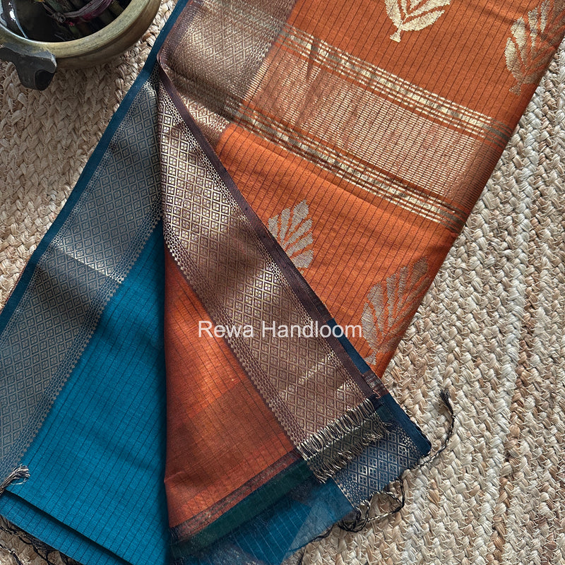 Rama Green Butta Pallu Zari Border Saree Maheshwari Saree BTPS084