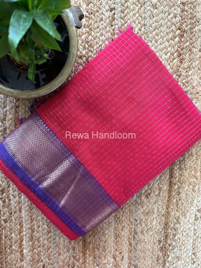 Maheshwari Fuchsia Pink Zari Checks Saree ZCHX269