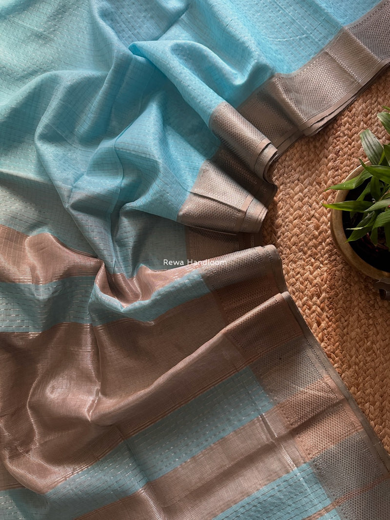 Maheshwari Silver Zari Checks Silk Saree