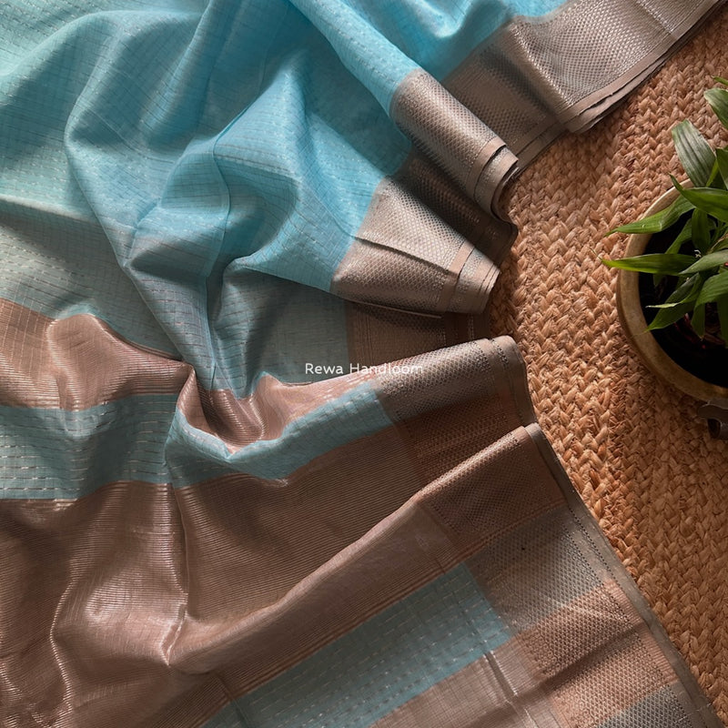 Maheshwari Silver Zari Checks Silk Saree