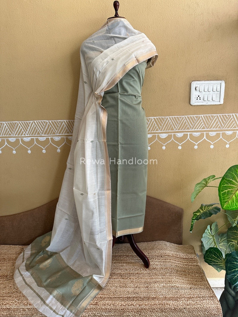 Maheshwari Grey-White Motifs Top-Dupatta Set PST0153