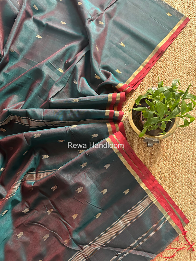 Bottle Green V Butti Maheshwari Saree VBS067