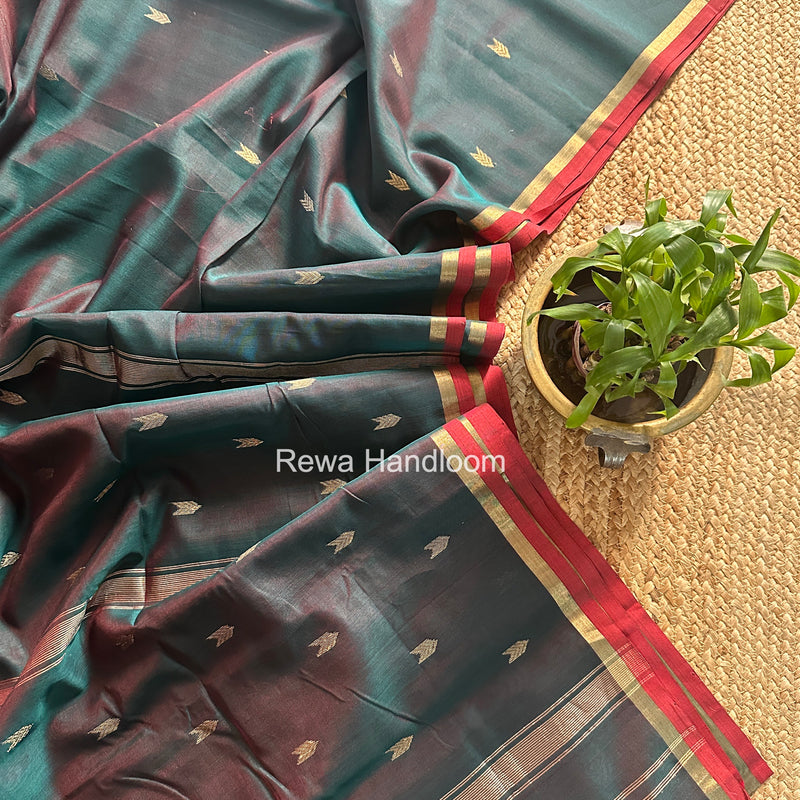 Bottle Green V Butti Maheshwari Saree VBS067