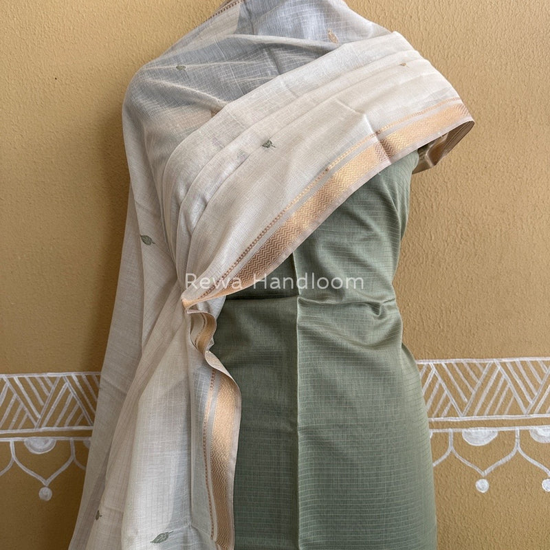 Maheshwari Grey-White Motifs Top-Dupatta Set PST0153
