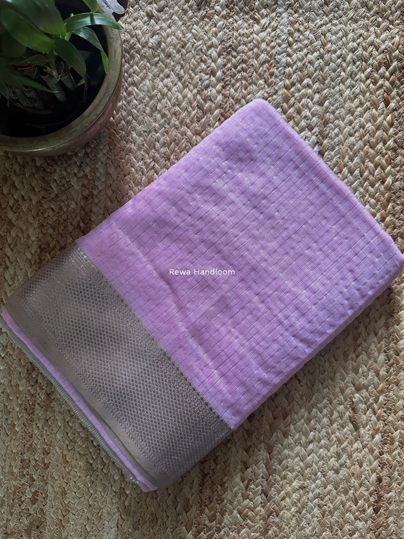 Maheshwari Baby Pink Silver Zari Checks Silk Saree SZ081